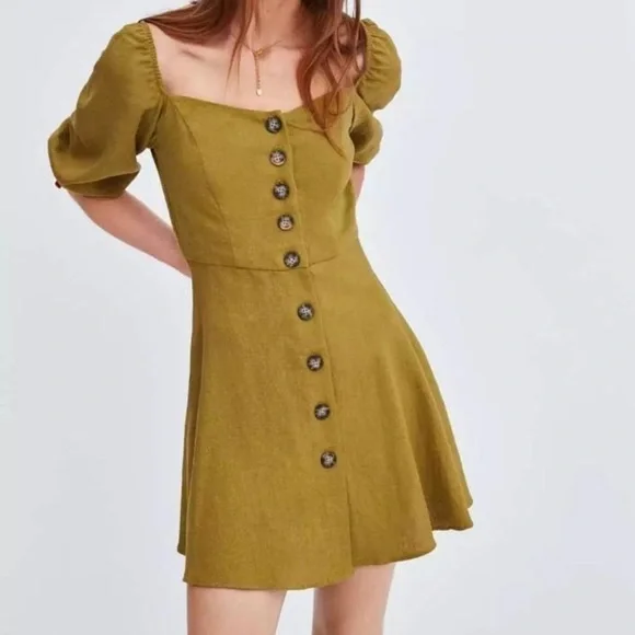 knee length dresses for ladies Early 00s Zara Woman Linen Button Down Maxi Beige Dress